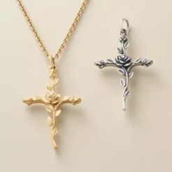 Rosebud Cross Pendant -Fashion Accessories CM 2231 mw