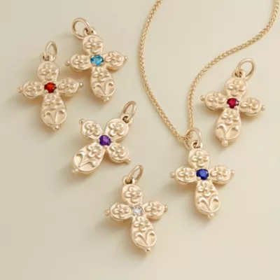 Floret Gemstone Cross Charm 5 Floret Gemstone Cross Charm - Image 3