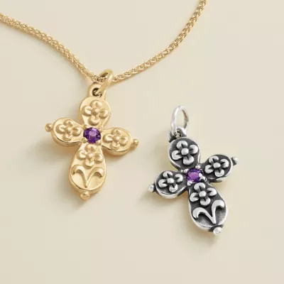 Floret Gemstone Cross Charm 4 Floret Gemstone Cross Charm - Image 2