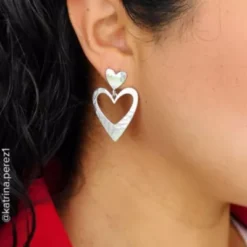Hammered Double Heart Drop Earrings -Fashion Accessories EP 1901 968929 IGC
